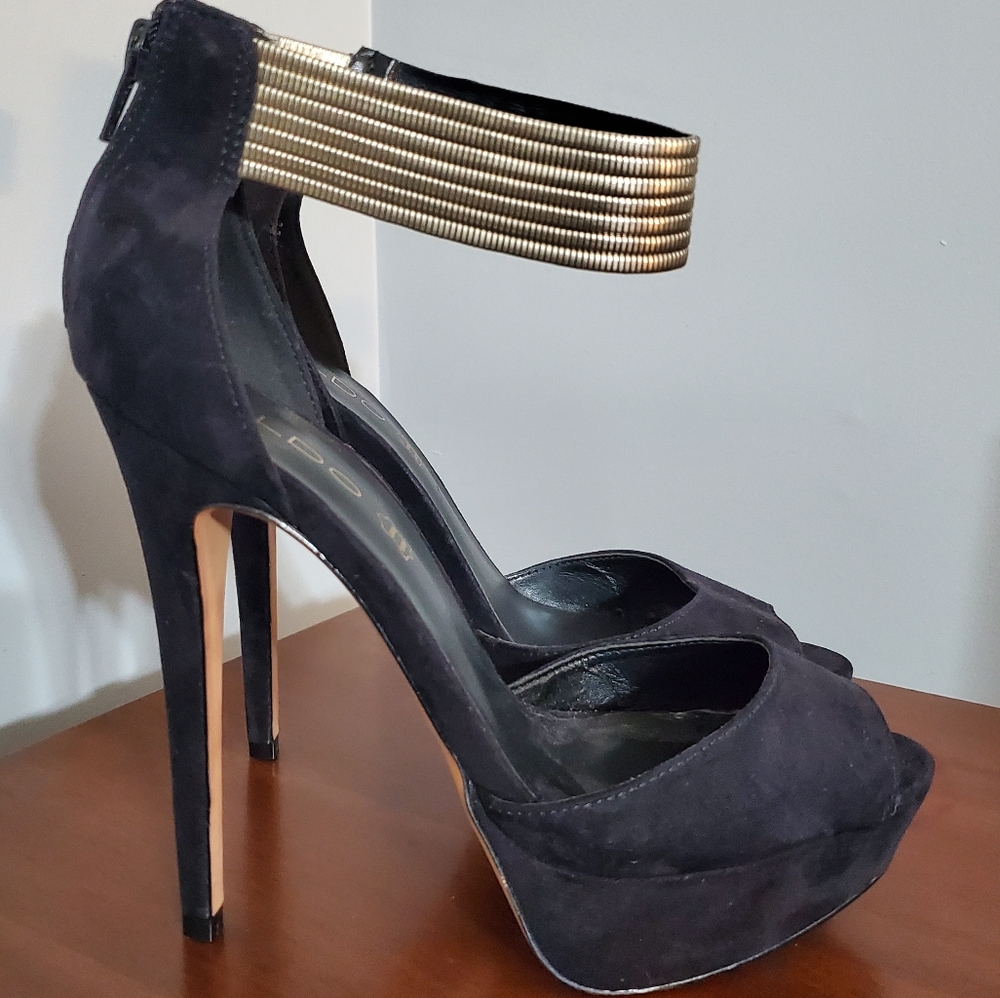 Aldo Black Suede Ultra High Heel Sandals